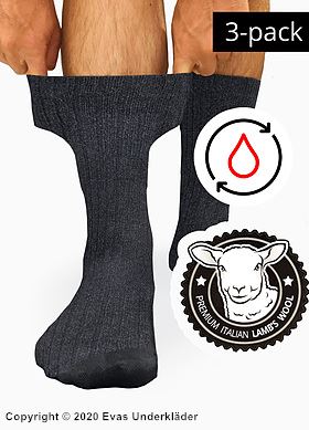 Non-binding socks, Italian lamb's wool, flat seam, 3-pack